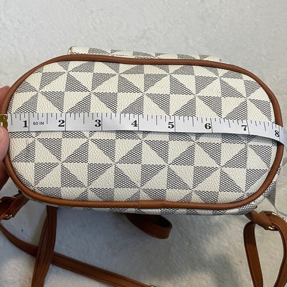 Geometric Patterned Mini Backpack with Brown Accents - Picture 7 of 11